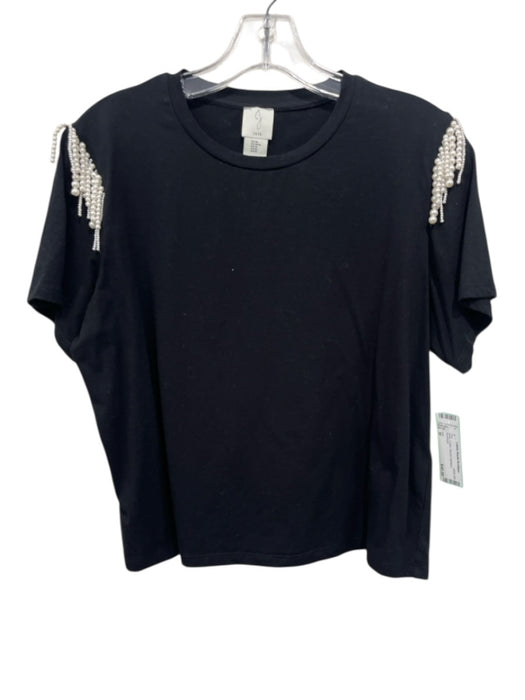 Joie Size M Black Cotton Beaded Applique Top Black / M