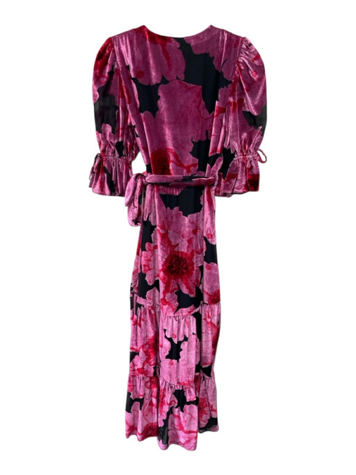 Hutch Size S Pink & Black Viscose & Nylon Velvet Tiered Ruffle sleeve Wrap Dress Pink & Black / S