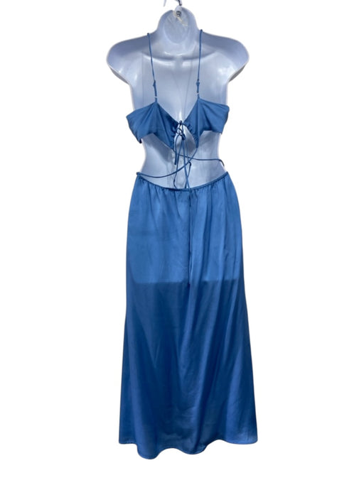 Line & Dot Size S Light Blue Polyester Satin Adjustable Straps Sleeveless Dress Light Blue / S