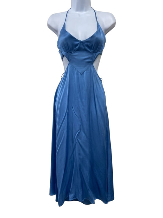 Line & Dot Size S Light Blue Polyester Satin Adjustable Straps Sleeveless Dress Light Blue / S