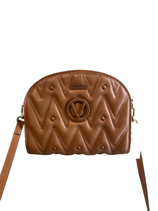 Valentino Brown Leather Gold hardware Logo Studded Crossbody Bag Brown / Small