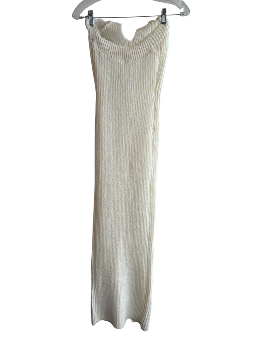 JLuxLabel Size S White Acrylic Knit Halter V Neck slit Dress White / S