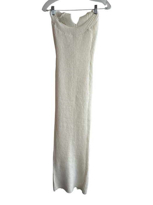 JLuxLabel Size S White Acrylic Knit Halter V Neck slit Dress White / S