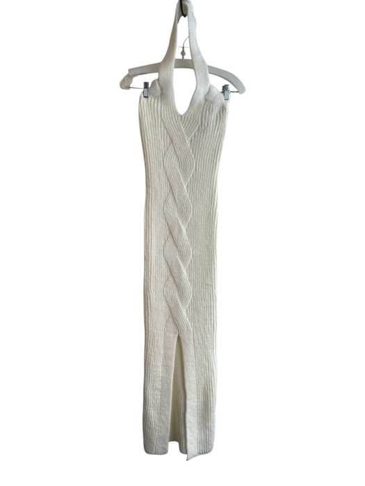 JLuxLabel Size S White Acrylic Knit Halter V Neck slit Dress White / S