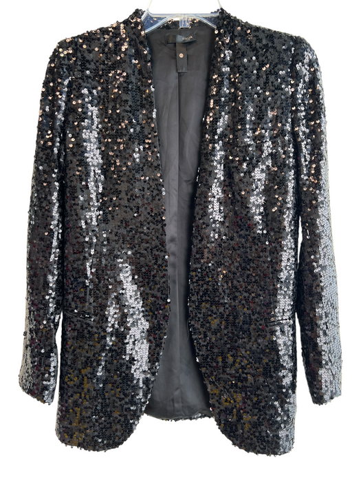 Aqua Size XS Black Sequin Polyester Long Sleeve Shoulder Pads Jacket Black / XS