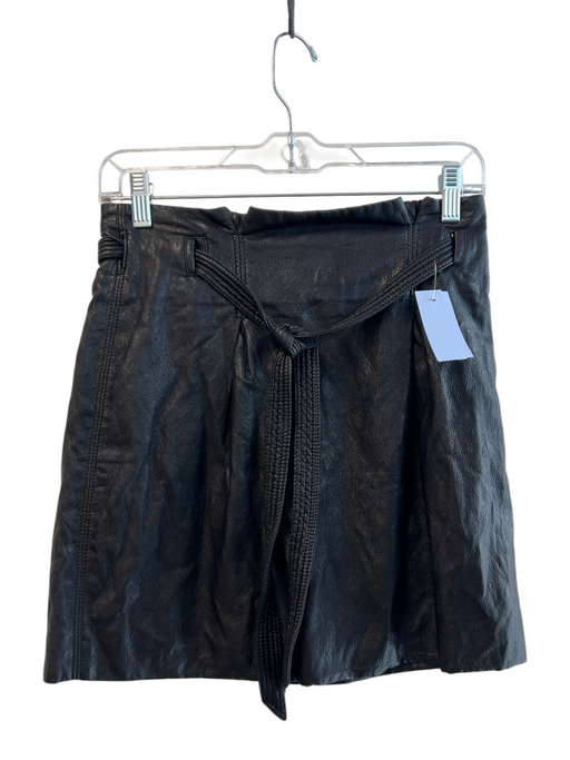 Free People Size 0 Black Polyurethane Pleather Tie Waist Pleat Detail Mini Skirt Black / 0