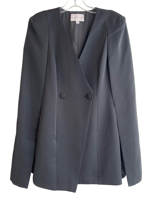 Adelyn Rae Size XS Black Polyester Blazer Cape 2 Button V Neck Dress Black / XS