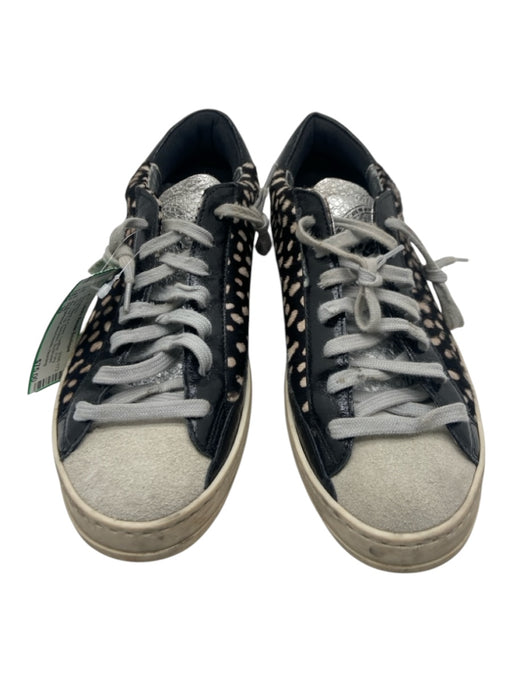 P448 Shoe Size 39 Black & Cream Leather Pony Hair Low Top Speckled Sneakers Black & Cream / 39