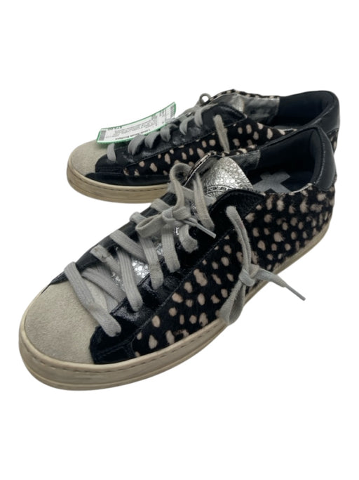 P448 Shoe Size 39 Black & Cream Leather Pony Hair Low Top Speckled Sneakers Black & Cream / 39