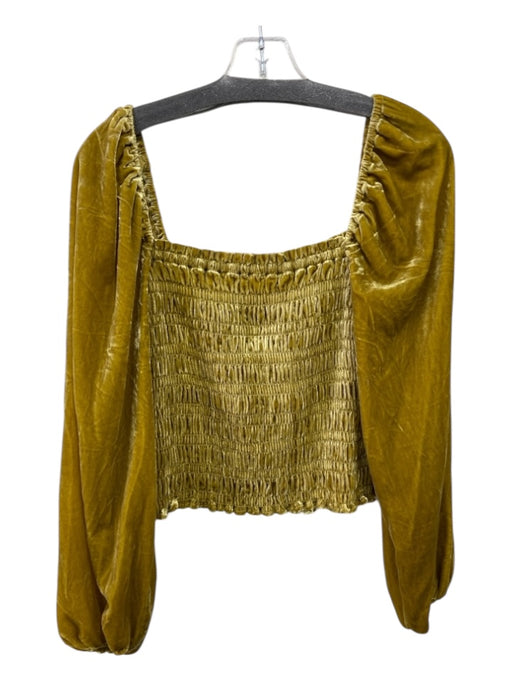 Anthropologie Size M Gold Viscose & Nylon Blend Velvet Detail smocked Top Gold / M