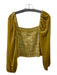 Anthropologie Size M Gold Viscose & Nylon Blend Velvet Detail smocked Top Gold / M