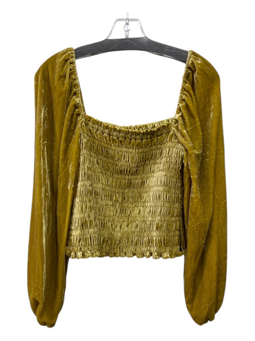 Anthropologie Size M Gold Viscose & Nylon Blend Velvet Detail smocked Top Gold / M