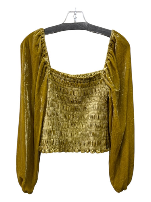 Anthropologie Size M Gold Viscose & Nylon Blend Velvet Detail smocked Top Gold / M