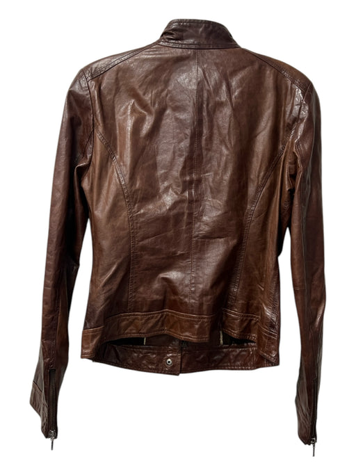 Elements Size 6 Brown Leather Front Zip Silver Hardware Snap at Neck Jacket Brown / 6