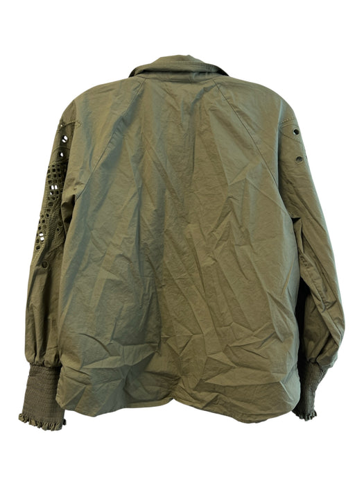 Elie Tahari Size Medium Army Fatigue Green Cotton Button Down Eyelet Detail Top Army Fatigue Green / Medium