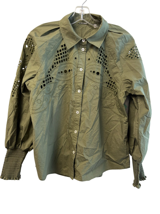 Elie Tahari Size Medium Army Fatigue Green Cotton Button Down Eyelet Detail Top Army Fatigue Green / Medium