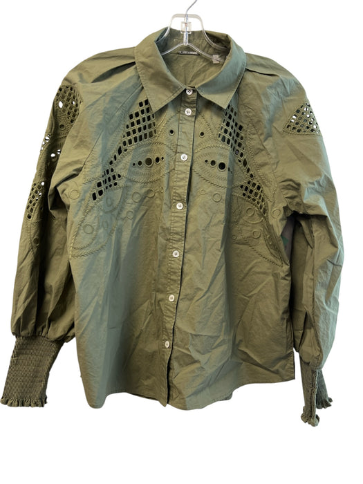 Elie Tahari Size Medium Army Fatigue Green Cotton Button Down Eyelet Detail Top Army Fatigue Green / Medium
