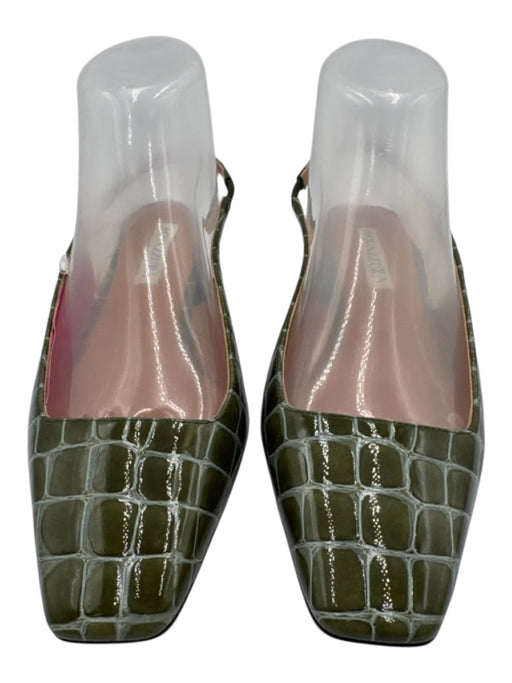 Aquazzura Shoe Size 38.5 Green & Gray Patent Leather Croc Embossed Sandals Green & Gray / 38.5
