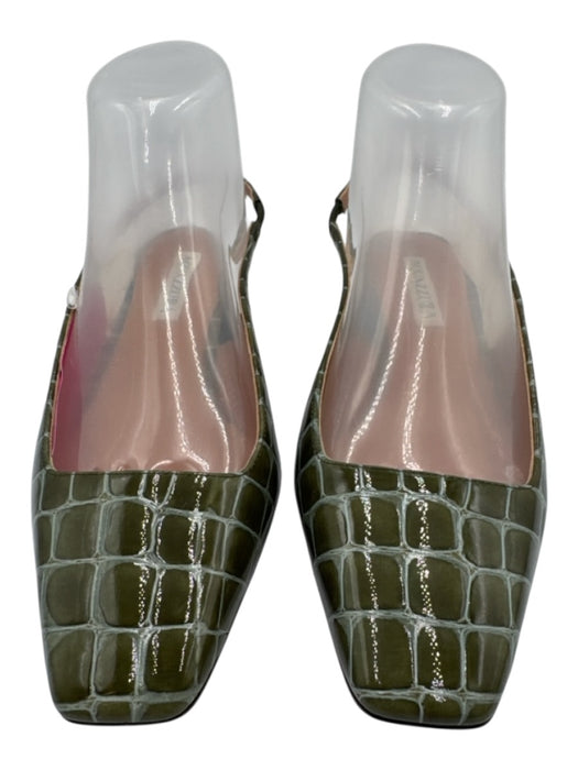 Aquazzura Shoe Size 38.5 Green & Gray Patent Leather Croc Embossed Sandals Green & Gray / 38.5