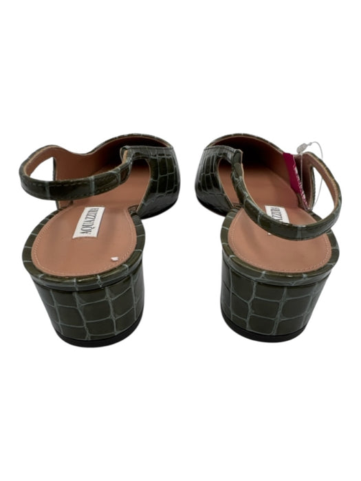Aquazzura Shoe Size 38.5 Green & Gray Patent Leather Croc Embossed Sandals Green & Gray / 38.5