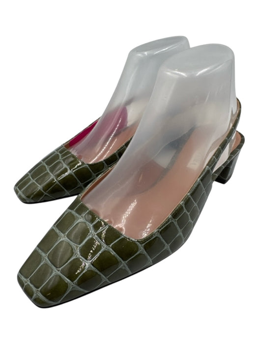 Aquazzura Shoe Size 38.5 Green & Gray Patent Leather Croc Embossed Sandals Green & Gray / 38.5