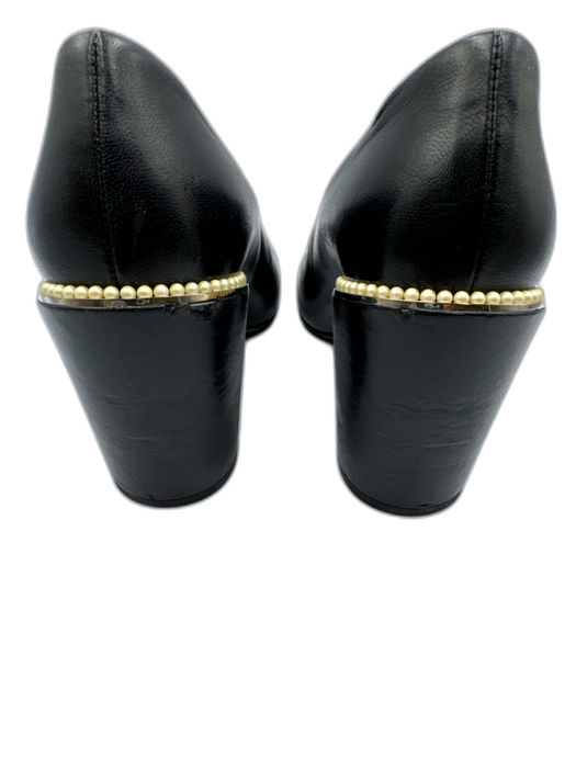 Chanel Shoe Size 38.5 Black Leather Cap Toe Block Heel Pearls Dustbag Inc. Pumps Black / 38.5