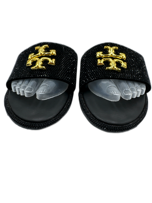 Tory Burch Shoe Size 39 Black Leather Bedazzled Logo Slide Open Toe Sandals Black / 39