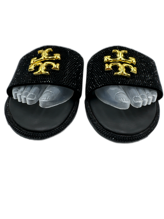 Tory Burch Shoe Size 39 Black Leather Bedazzled Logo Slide Open Toe Sandals Black / 39