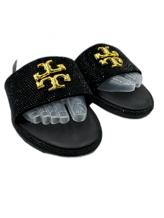 Tory Burch Shoe Size 39 Black Leather Bedazzled Logo Slide Open Toe Sandals Black / 39