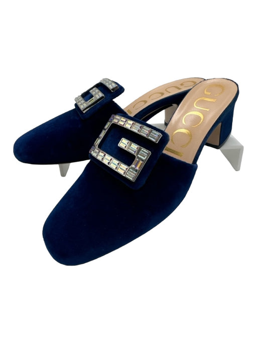 Gucci Shoe Size 37.5 Blue & Silver Velvet Round Square Toe Open Heel Pumps Blue & Silver / 37.5