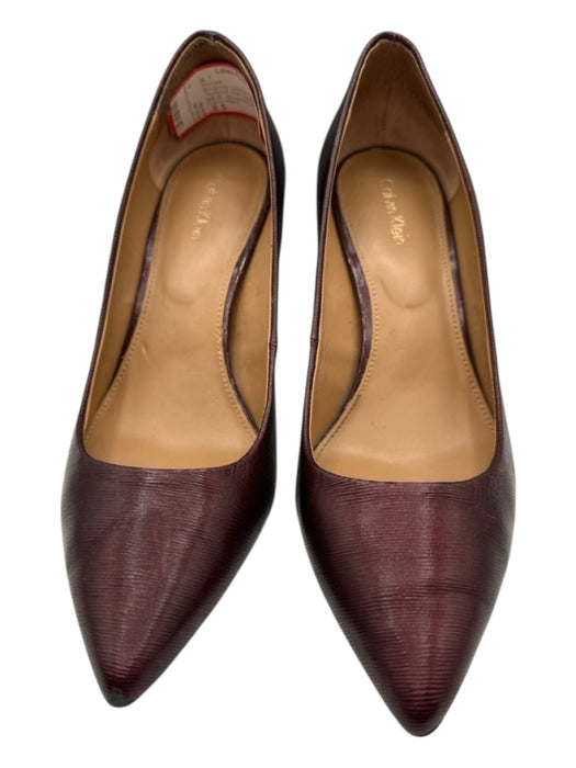 Calvin Klein Shoe Size 8.5 Burgundy Leather Upper Pointed Toe Textured Pumps Burgundy / 8.5