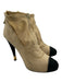 Chanel Shoe Size 38.5 Beige & Black textile upper Mesh Cap Toe Back Zip Booties Beige & Black / 38.5