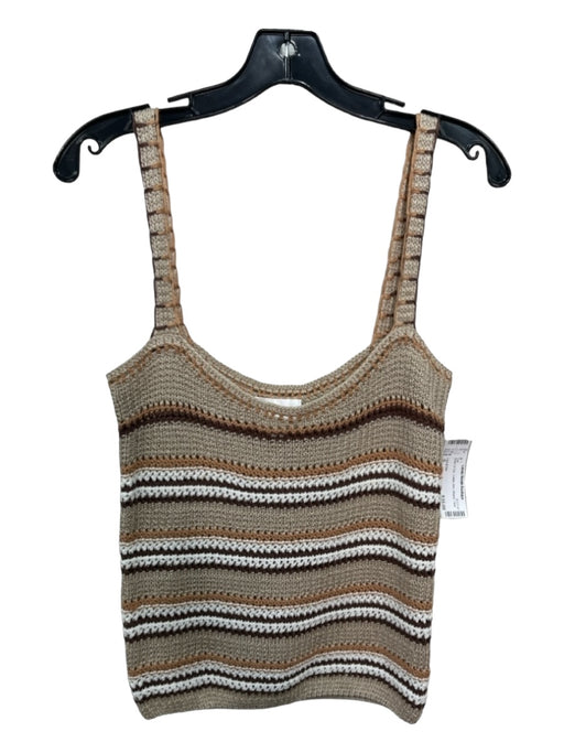 Line & Dot Size S Brown & Tan Cotton Knit Striped Tank Top Brown & Tan / S