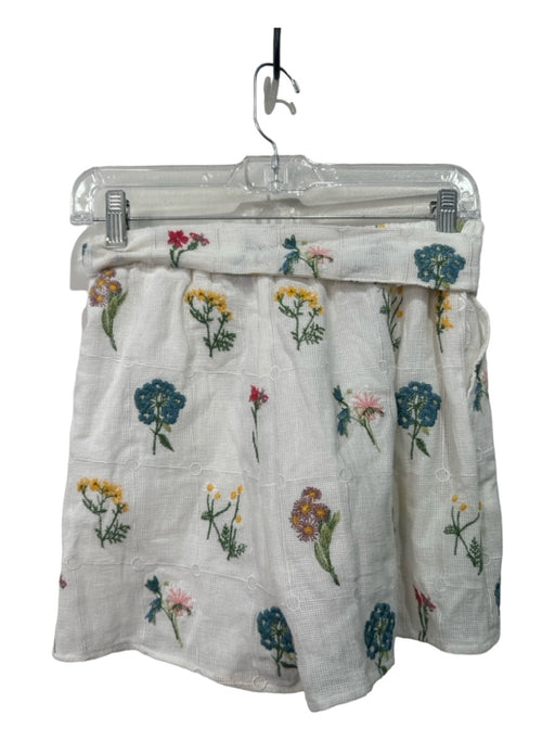 BTFL-life Size S White & Multi Cotton Floral Embroidered Elastic Waist Shorts White & Multi / S