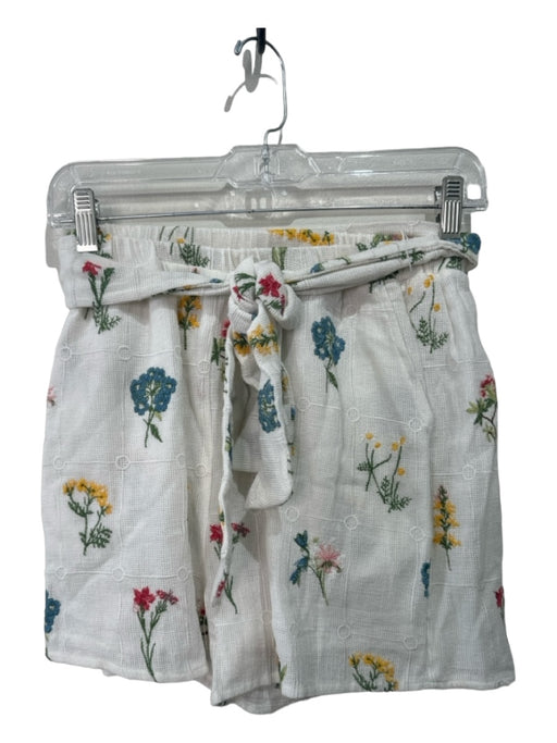 BTFL-life Size S White & Multi Cotton Floral Embroidered Elastic Waist Shorts White & Multi / S