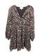 Cleobella Size S Brown & Pink Cotton Long Sleeve Floral V Neck Mini Dress Brown & Pink / S
