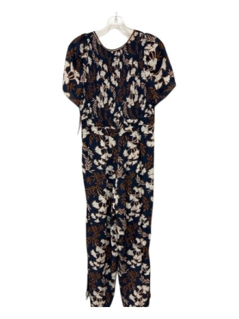 Caballero Size S Navy Blue, Orange, White Viscose Short Sleeve Floral Jumper Navy Blue, Orange, White / S