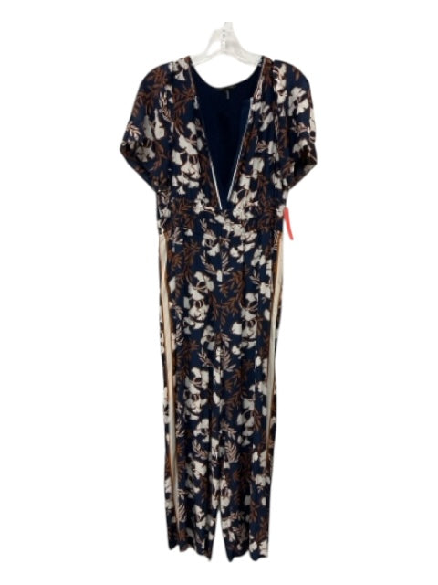 Caballero Size S Navy Blue, Orange, White Viscose Short Sleeve Floral Jumper Navy Blue, Orange, White / S