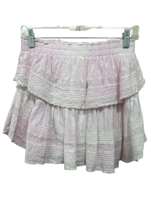 Loveshackfancy Size S Light Pink Cotton Elastic Waist Lace Accents Tiered Skirt Light Pink / S