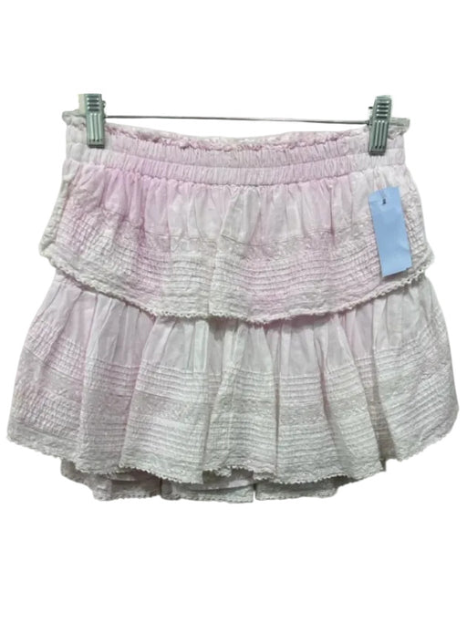 Loveshackfancy Size S Light Pink Cotton Elastic Waist Lace Accents Tiered Skirt Light Pink / S