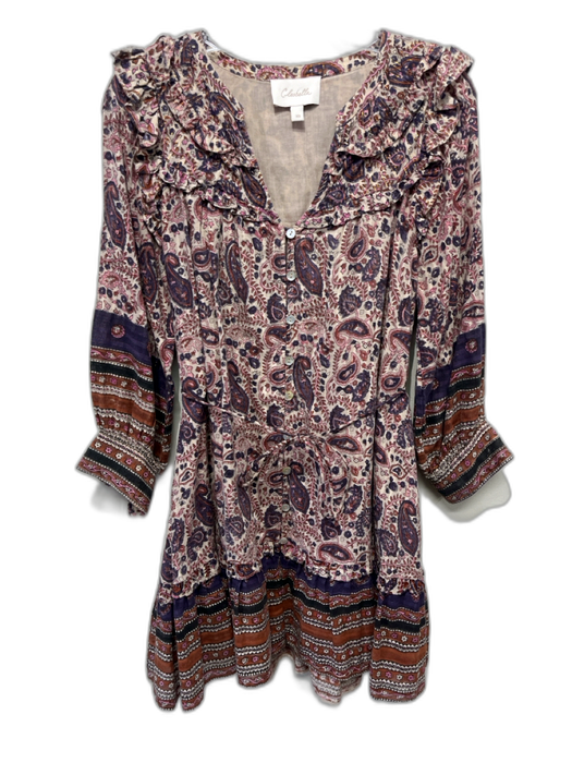Cleobella Size XS Purple, Brown, Pink Cotton Long puff sleeve Buttons Dress Purple, Brown, Pink / XS