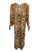 Cleobella Size S Pink, Brown, Yellow Cotton 3/4 Sleeve Abstract Print Midi Dress Pink, Brown, Yellow / S
