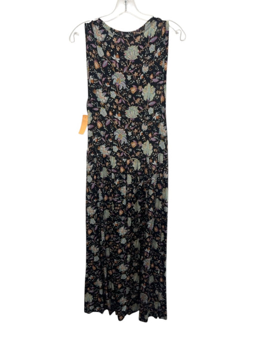 Ulla Johnson Size L Black, Blue, Purple Rayon Sleeveless Floral Print Midi Dress Black, Blue, Purple / L