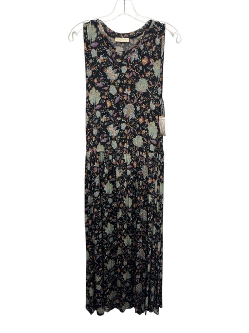 Ulla Johnson Size L Black, Blue, Purple Rayon Sleeveless Floral Print Midi Dress Black, Blue, Purple / L