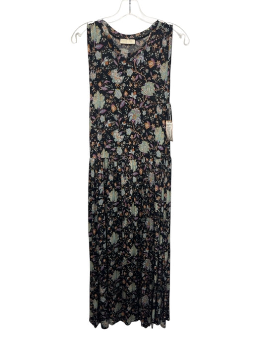 Ulla Johnson Size L Black, Blue, Purple Rayon Sleeveless Floral Print Midi Dress Black, Blue, Purple / L