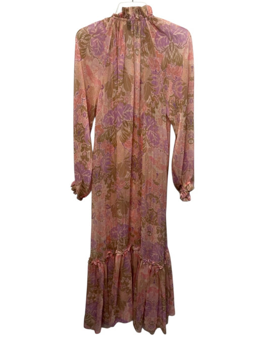 Beulah Size S Pink, Purple, Green Cotton & Polyester Long puff sleeve Maxi Dress Pink, Purple, Green / S