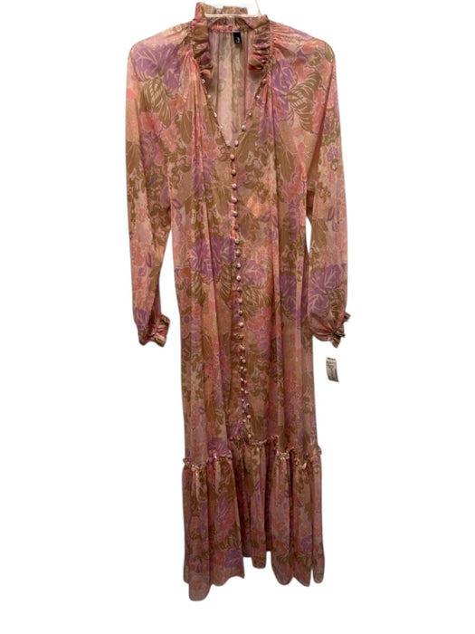 Beulah Size S Pink, Purple, Green Cotton & Polyester Long puff sleeve Maxi Dress Pink, Purple, Green / S