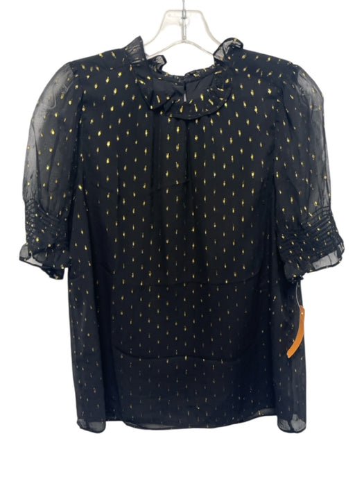J Crew Size XS Black & Gold Viscose Metallic Thread Short Puff Sleeve Top Black & Gold / XS