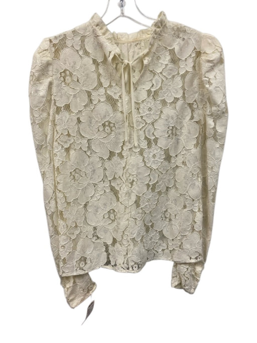 Wayf Size S Cream White Long Sleeve Floral Cutout Ruffle Mock Neck Top Cream White / S