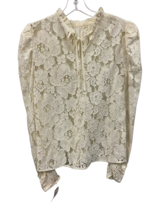 Wayf Size S Cream White Long Sleeve Floral Cutout Ruffle Mock Neck Top Cream White / S